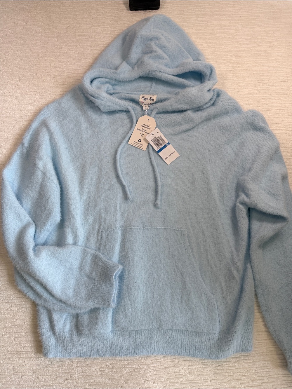 Hippie Rose Light Blue Plush Hooded Pullover